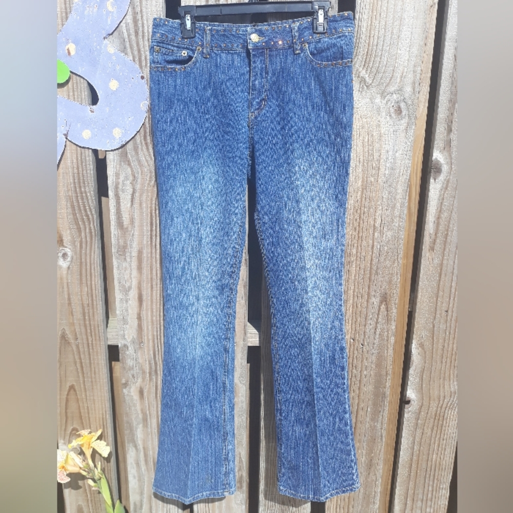 Zoey Beth boot cut Jeans. Dark wash with crystal detail. Size 9/10.
